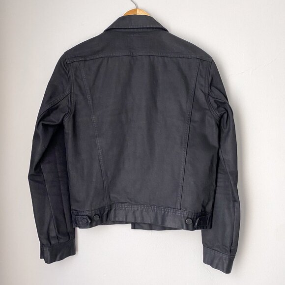 Banana Republic Black Coated Denim Trucker Jacket Men’s Small - Picture 4 of 12